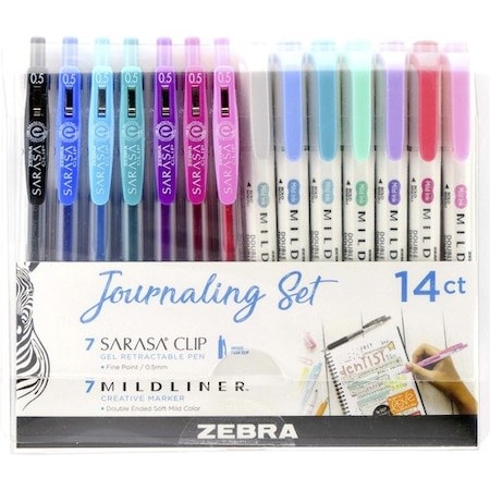 Zebra Pen Pen and Marker Set, Sarasa/Mildliner, Journaling, 1 AST, 14PK ZEB10014